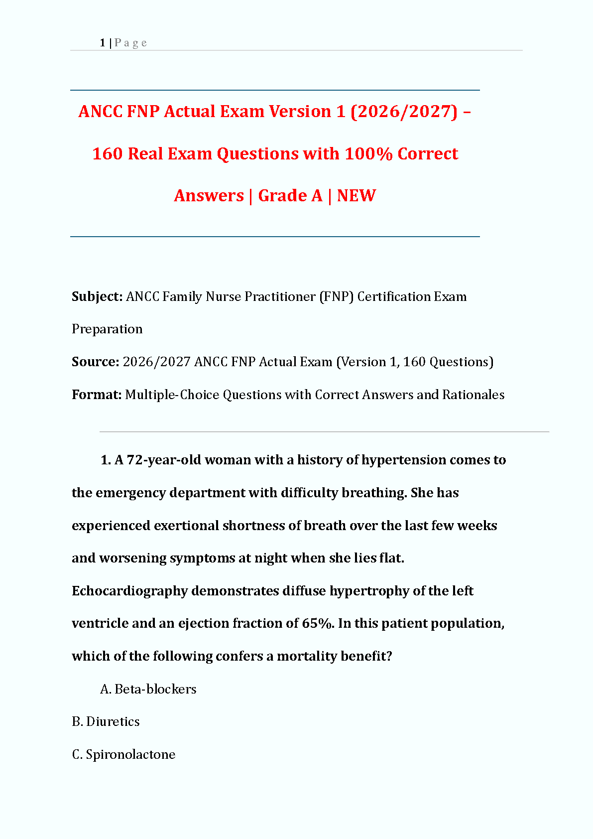 ANCC FNP Test Bank 2026: 160 Verified Questions & Answers IMG-1