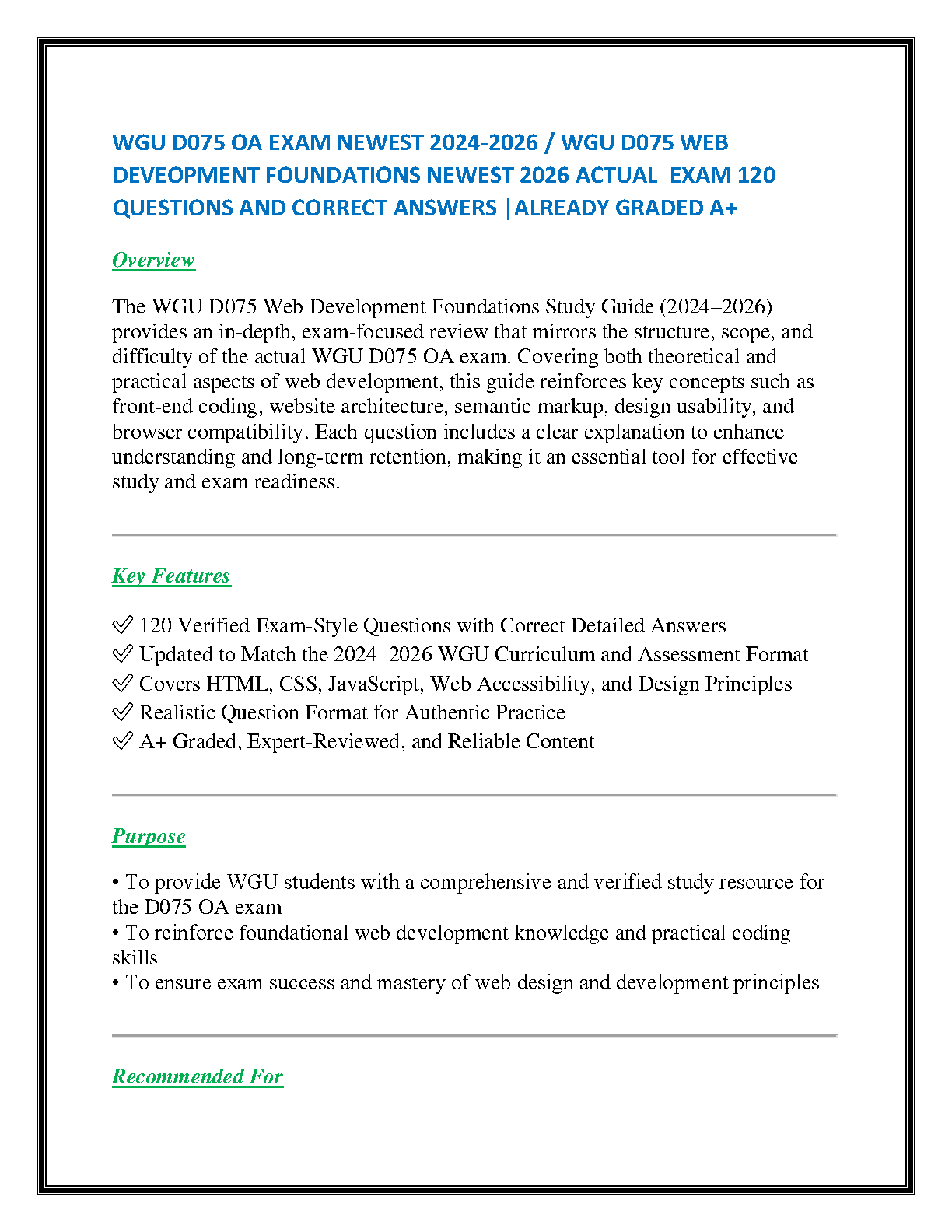 WGU D075 Web Dev Test Bank 2025: 120 QA Answers IMG-1