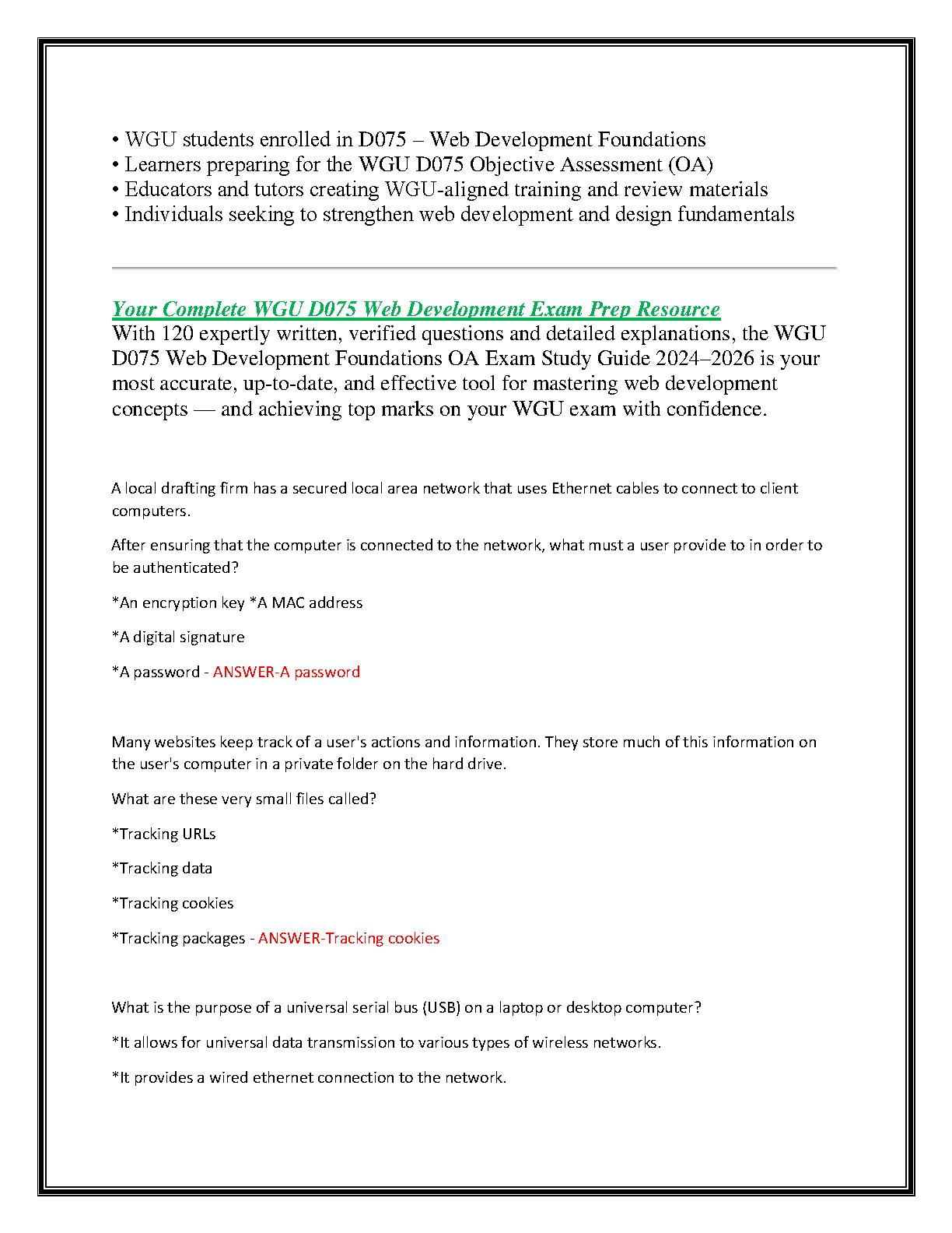 WGU D075 Web Dev Test Bank 2025: 120 QA Answers