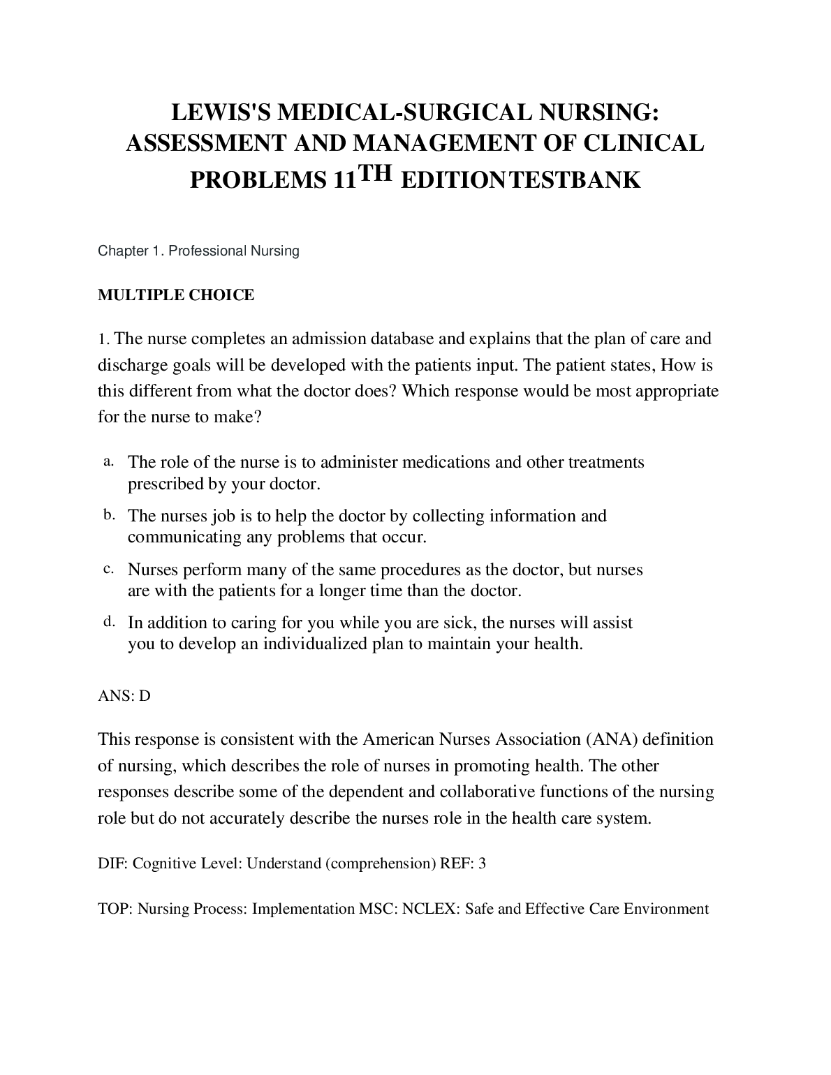 Lewis Med Surg Test Bank 2026 NCLEX Prep
