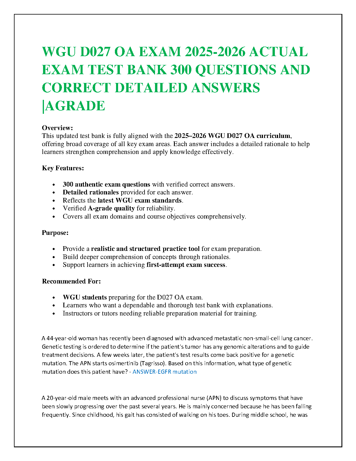 WGU D027 OA Test Bank 2025 with Answers