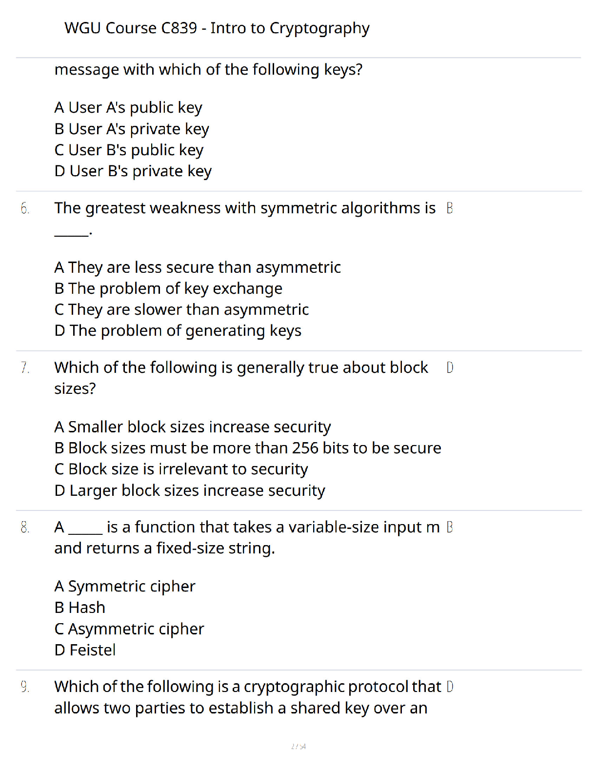WGU C839 Intro to Crypto Test Bank with Verified Answers