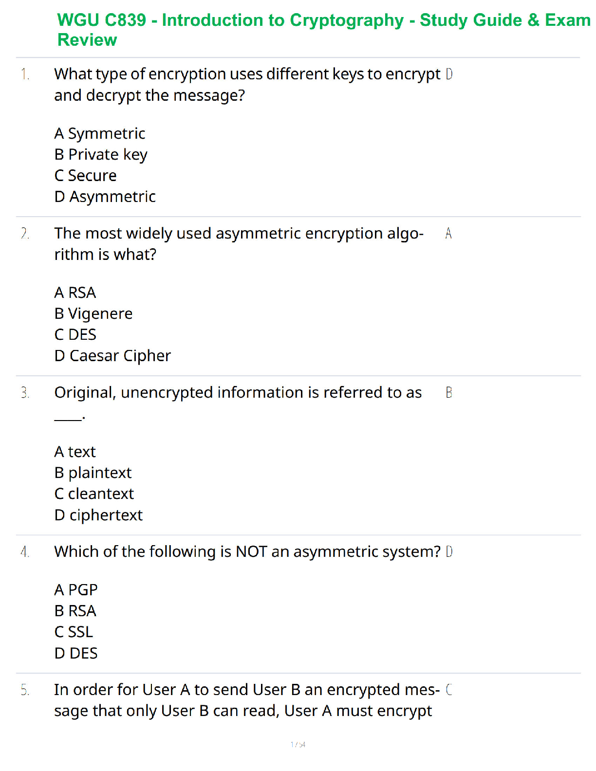 WGU C839 Intro to Crypto Test Bank with Verified Answers