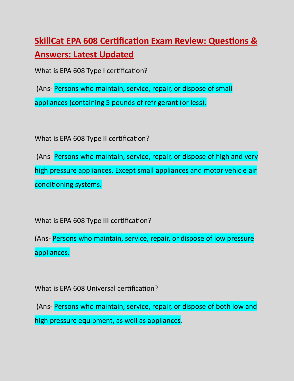 EPA 608 Certification Test Bank 2027 | SkillCat Guide