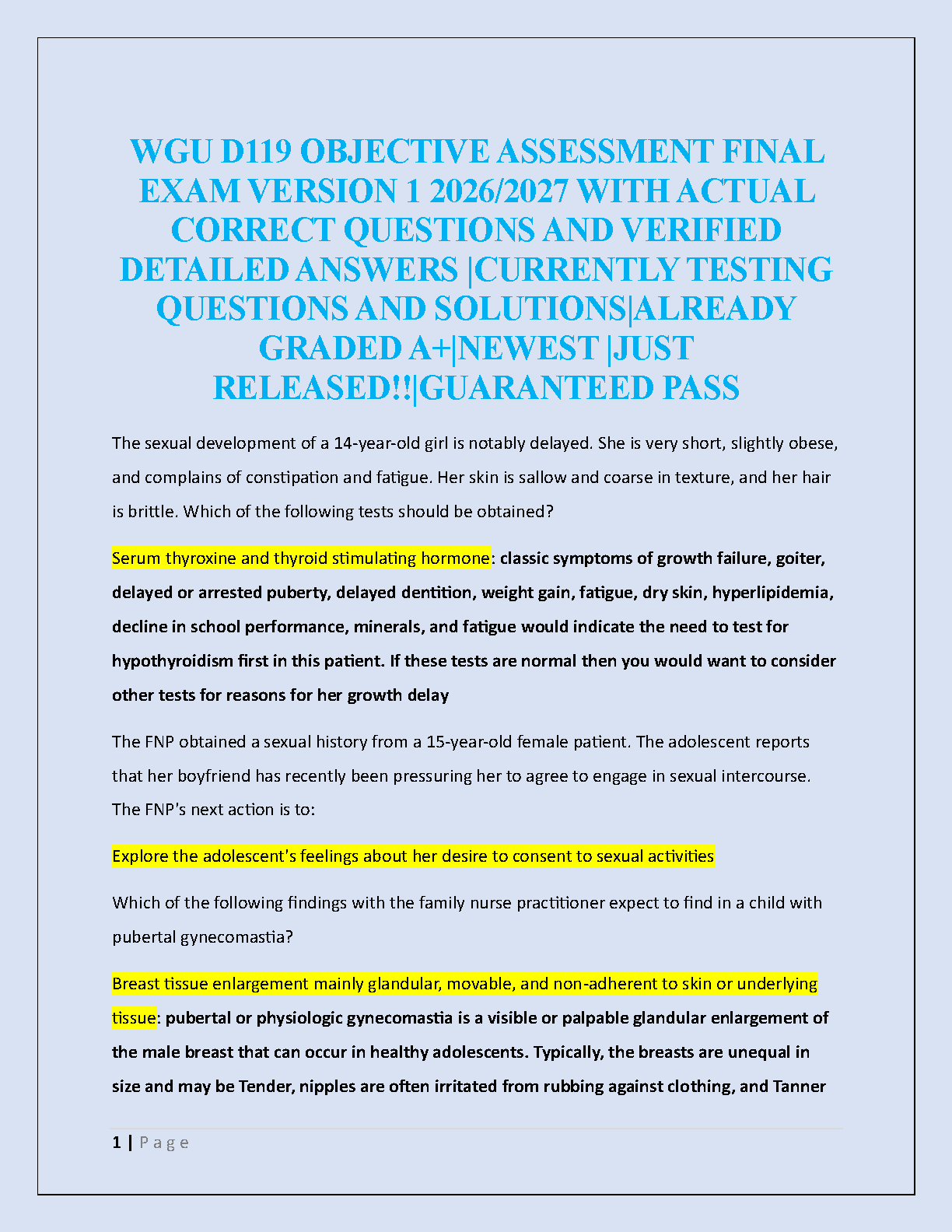 WGU D119 Test Bank 2025-2026: Verified Questions and Answers