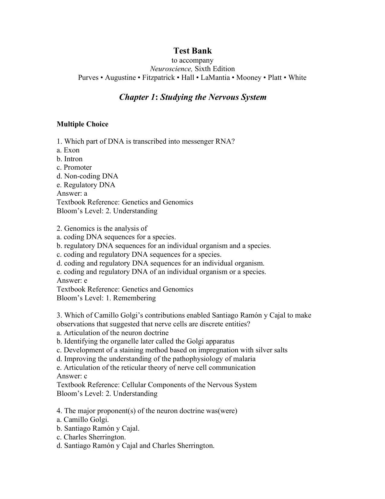 Neuroscience, Sixth Edition TEST BANK