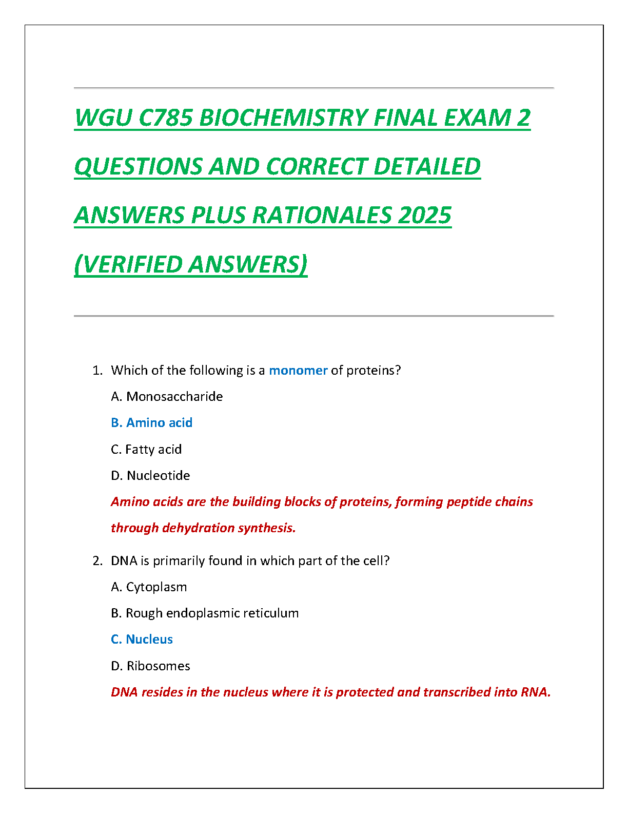 WGU C785 Biochemistry Final Exam 2 Study Guide 2025 IMG-1