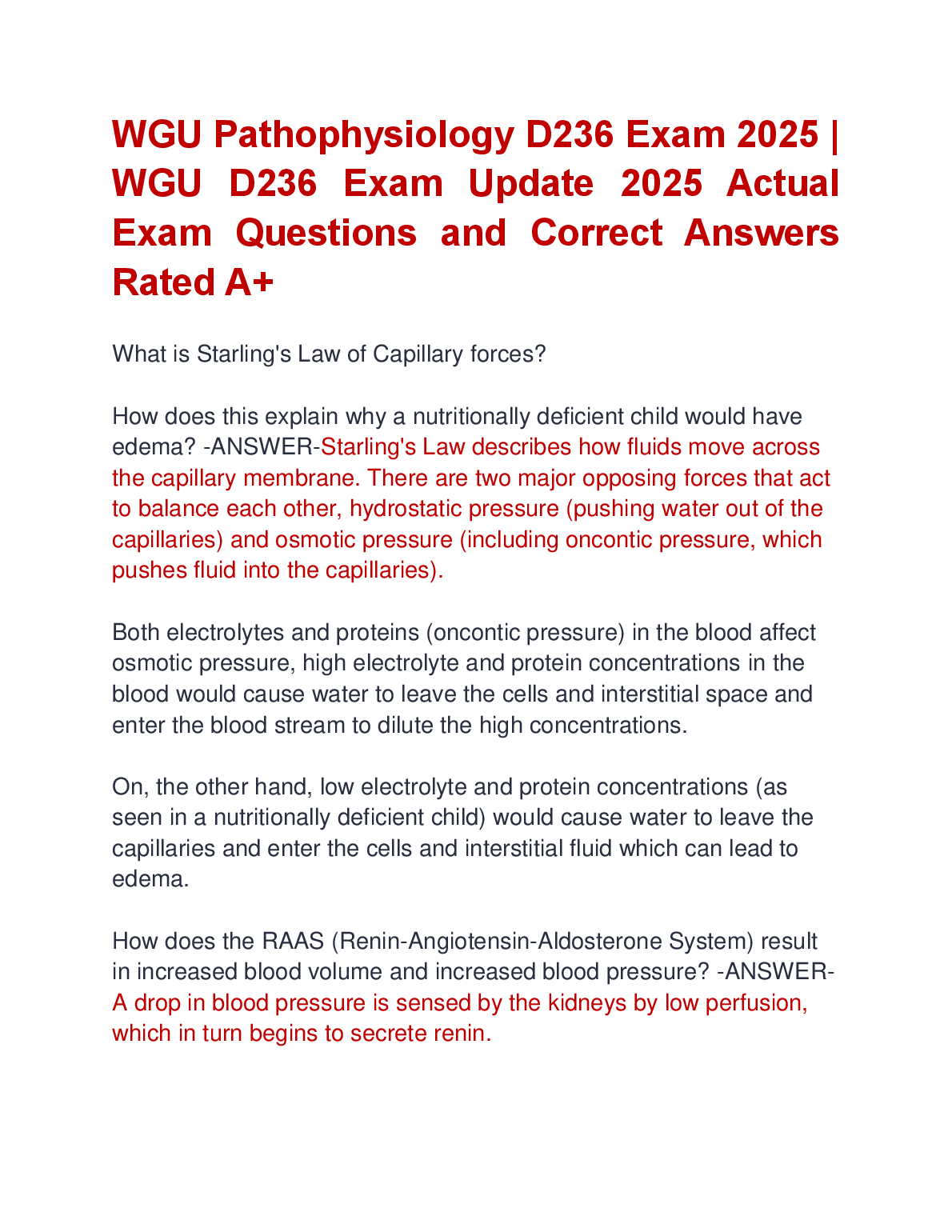 WGU Pathophysiology D236 Exam Questions & Answers 2025