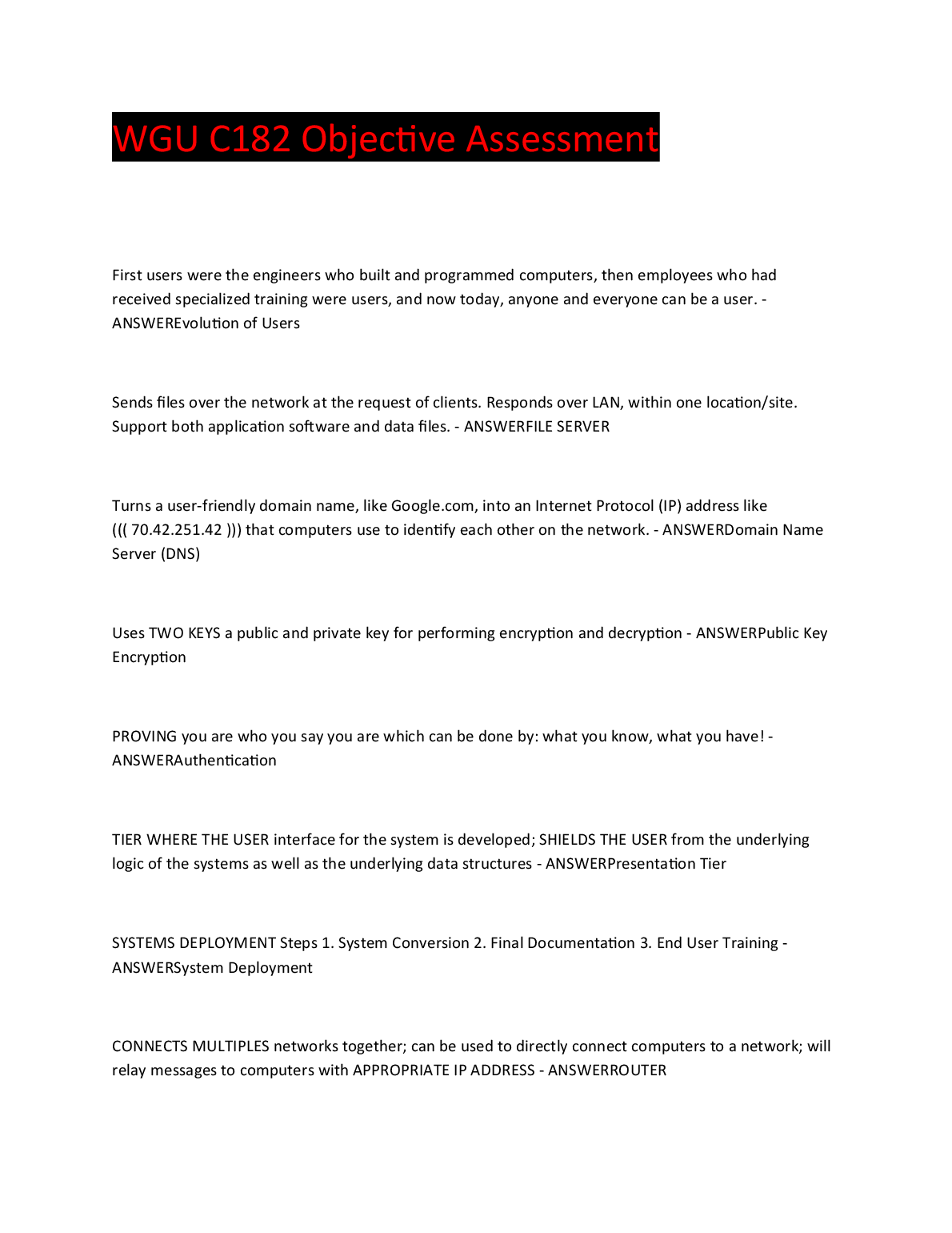 WGU C182 IT Objective Assessment Questions and Answers