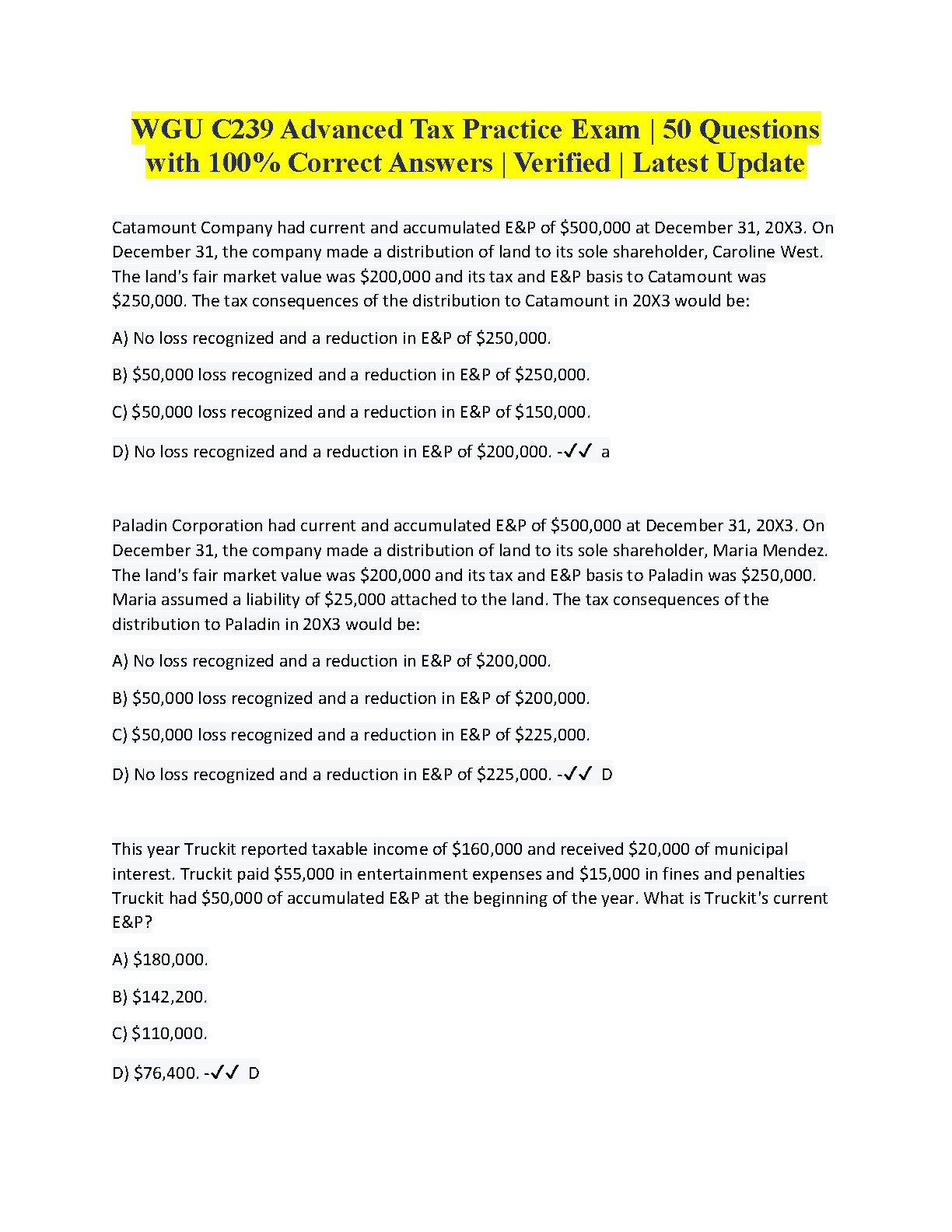 WGU C239 Advanced Tax Exam Prep: 50 Q&A (2024/2025)