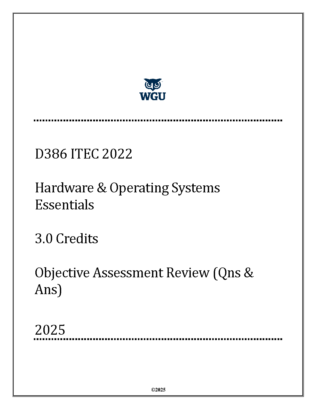 WGU D386 ITEC Hardware OS Essentials Exam Prep 2024/25 IMG-1
