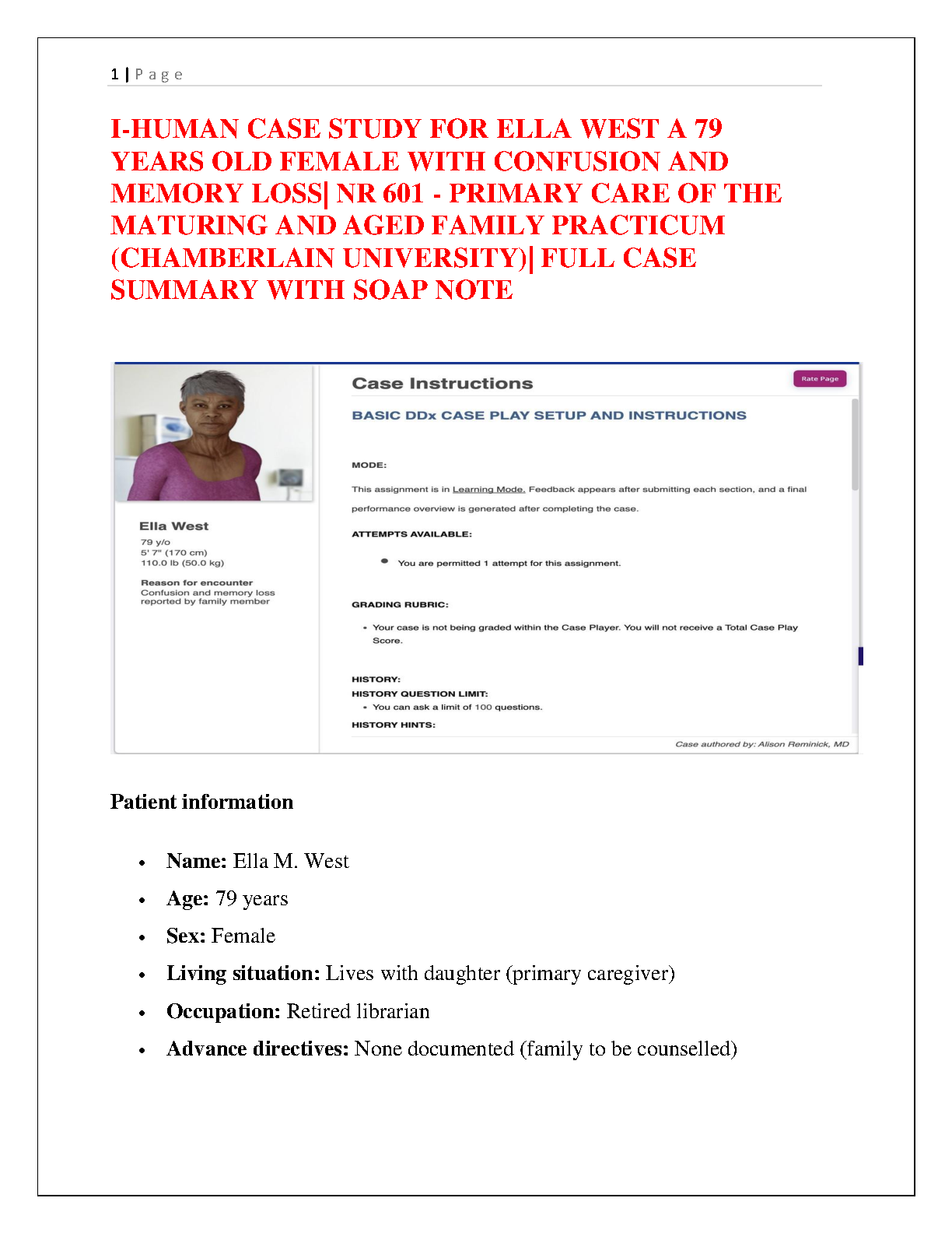 i-Human Ella West NR 601 SOAP Note and Case Study Guide IMG-1