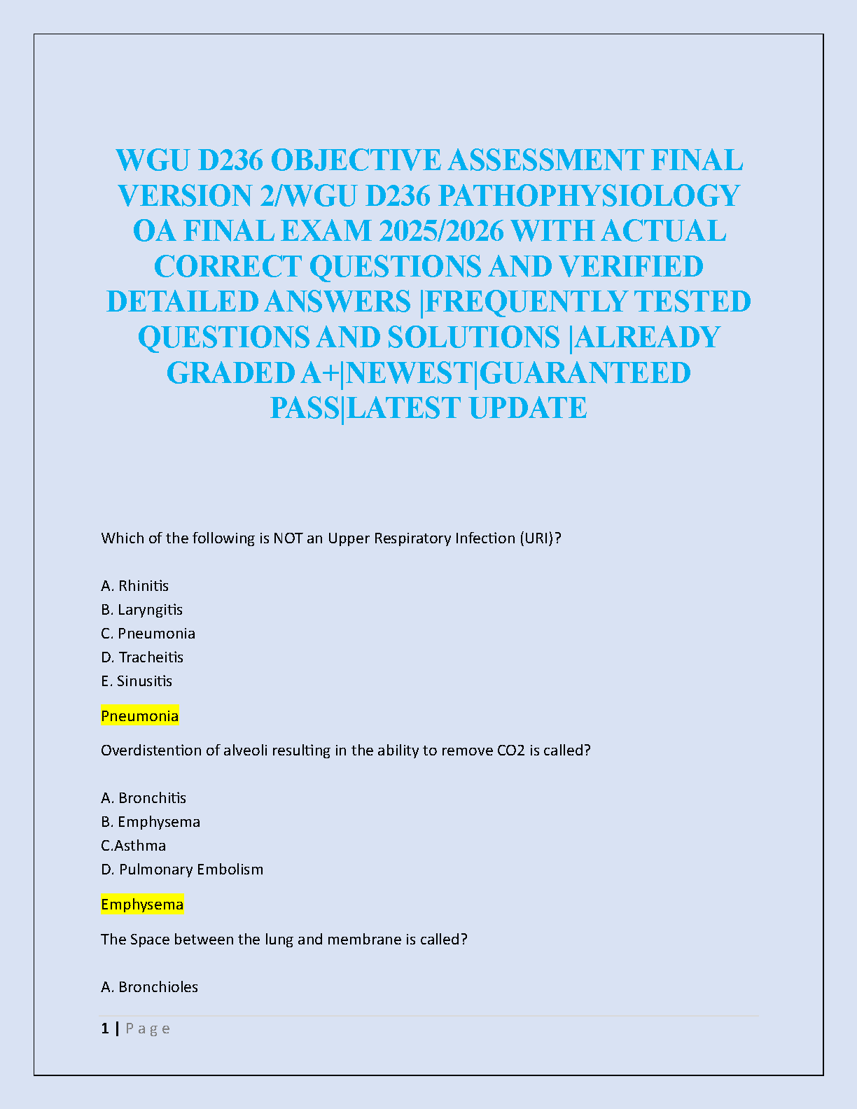WGU D236 Pathophysiology Final Exam Prep 2025/2026 Study Guide IMG-1