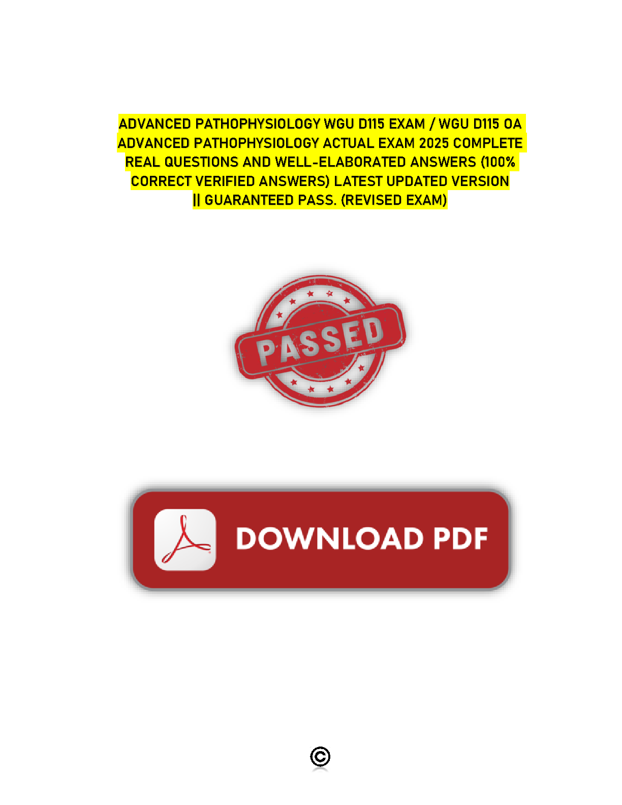 WGU D115 Advanced Pathophysiology 2025 Exam Prep IMG-1