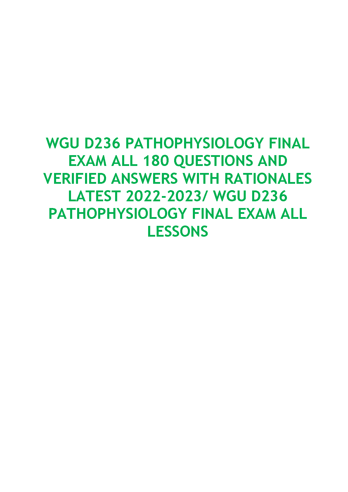 WGU D236 Patho Final Exam Qs & Answers