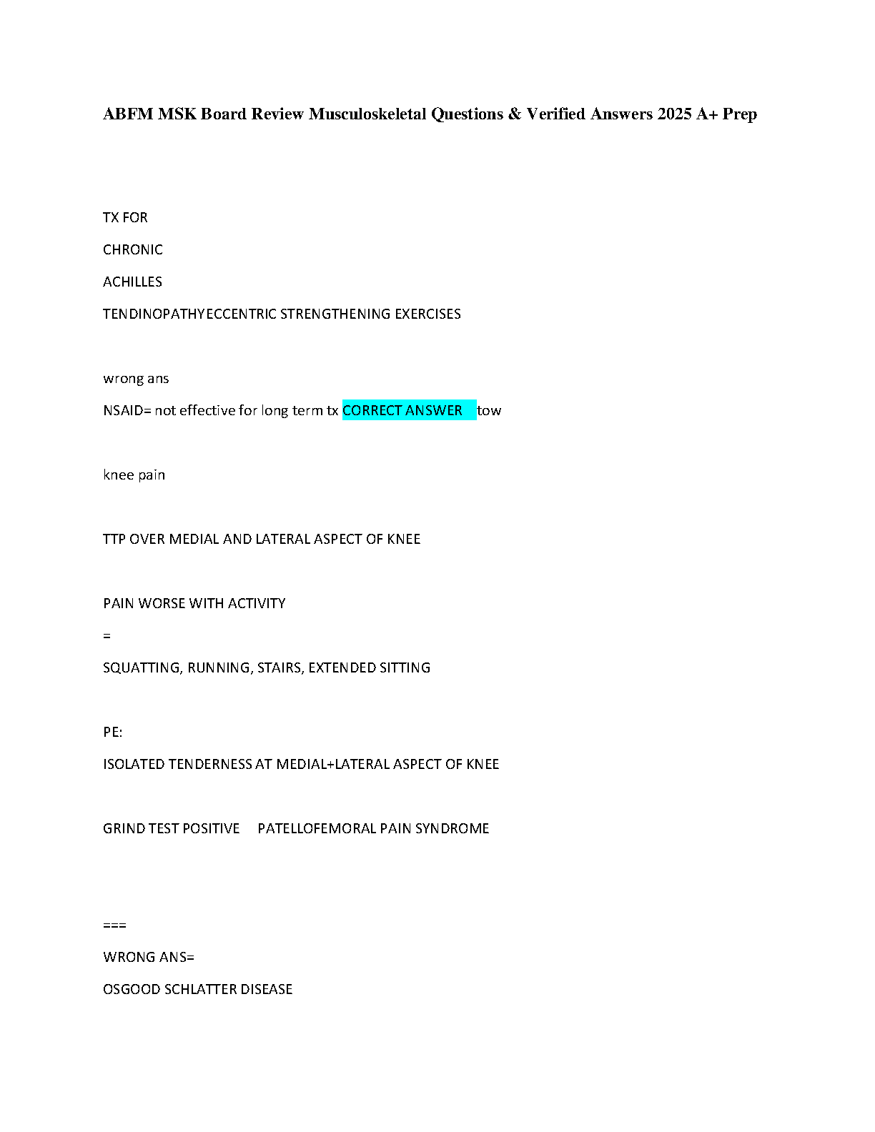 ABFM MSK Board Review Exam Prep 2026/27 Practice Qs