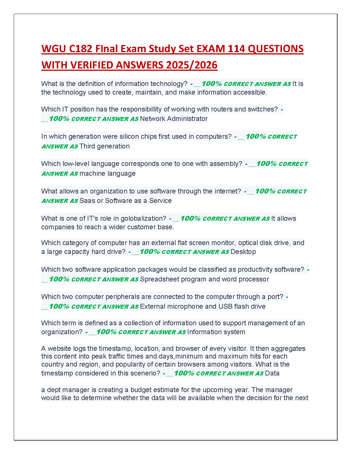 WGU C182 Intro to IT Test Bank 2025/2026 | Pass Guide IMG-1