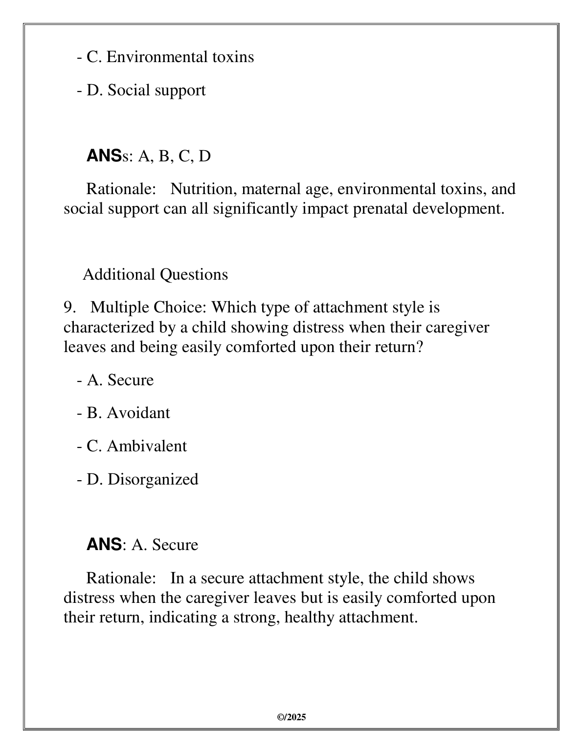 PSYC 1020 Human Growth Dev Test Bank WGU