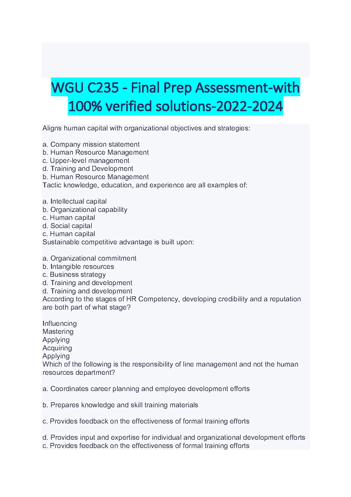 WGU C235 Final Prep Assessment Solutions 2024-2025