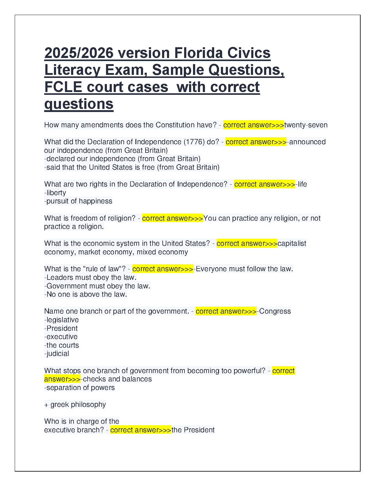 FCLE Study Guide 2026/27: Florida Civics Lit. Exam Prep & Answers IMG-1