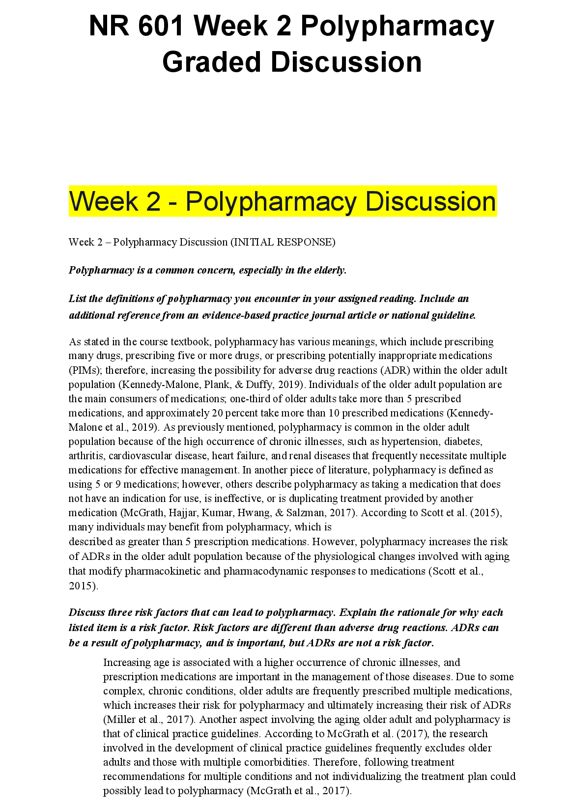 NR 601 Week 2 Polypharmacy Graded Discussion Guide