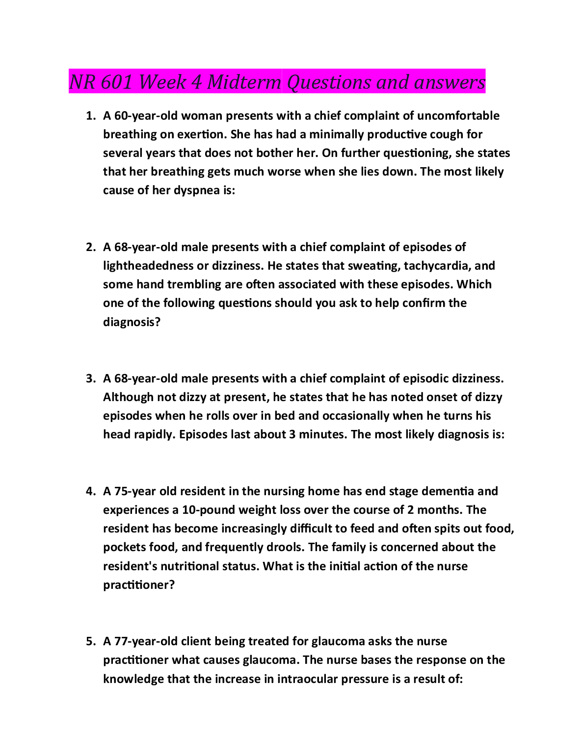 NR 601 Midterm Questions and Answers 2023/2024