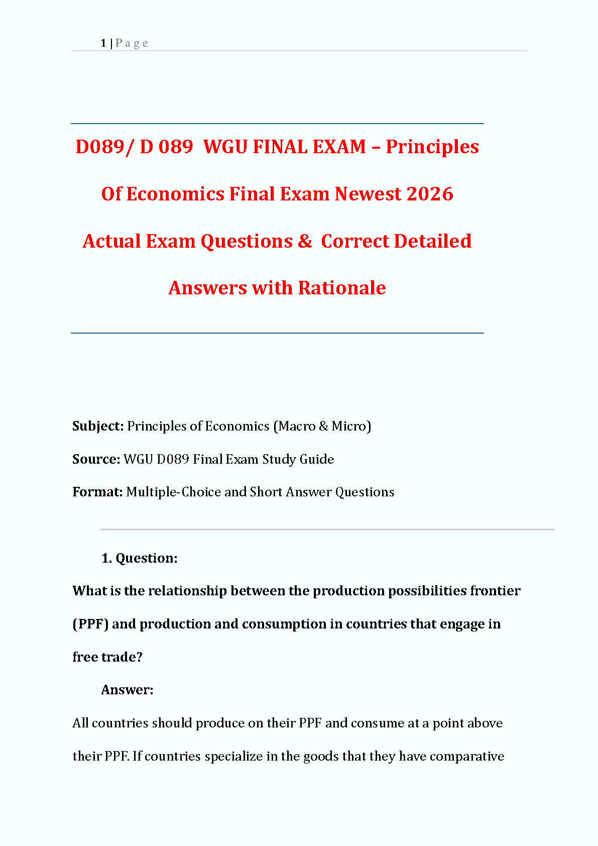 WGU D089 Principles of Economics Final Exam Test Bank 2026 IMG-1