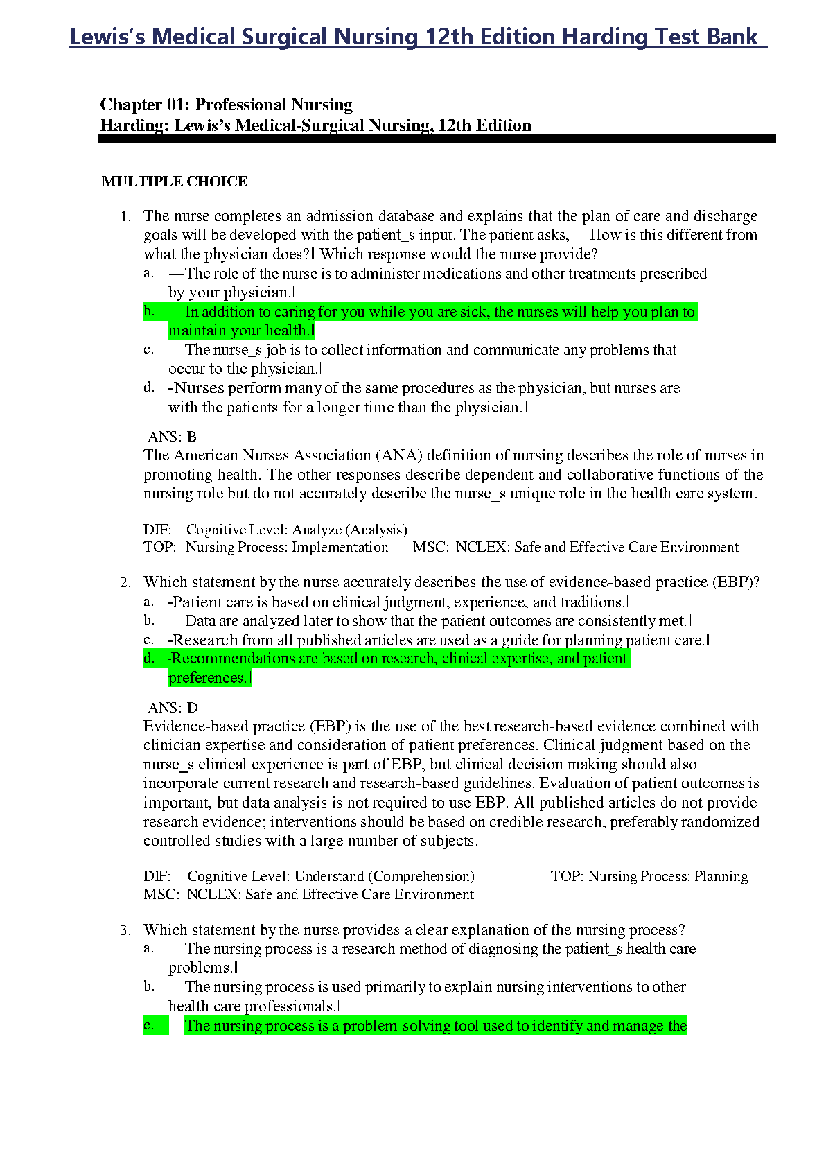 Medical-Surg Nursing 12e Test Bank 2026/27 Lewis