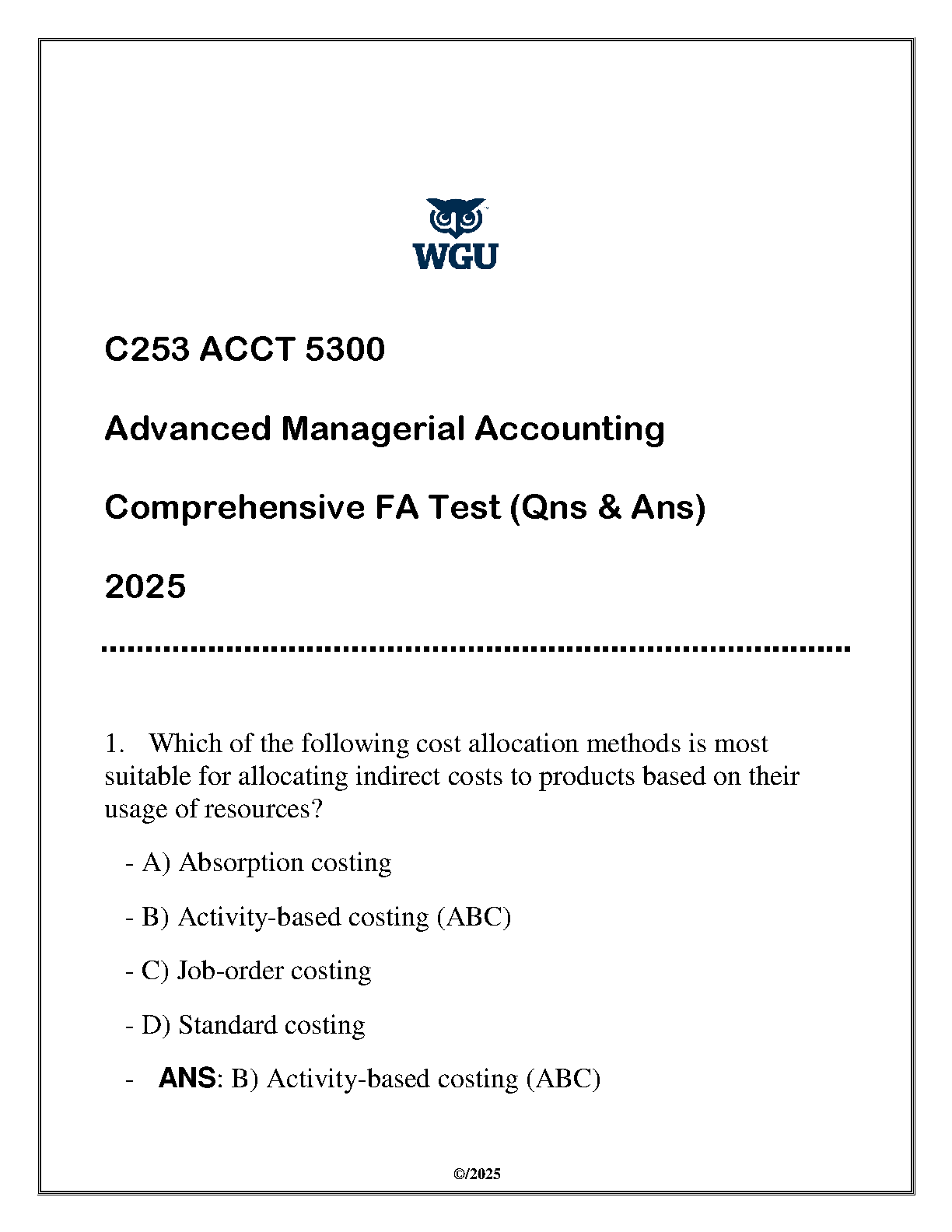 ACCT 5300 Advanced Managerial Accounting Test Bank 2025 WGU IMG-1