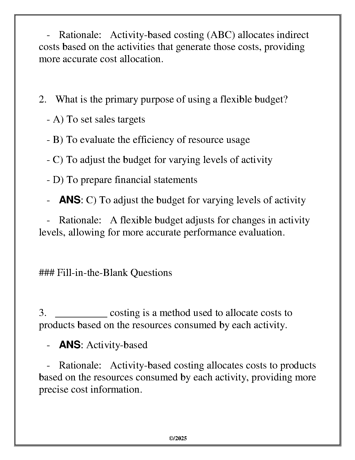 ACCT 5300 Advanced Managerial Accounting Test Bank 2025 WGU