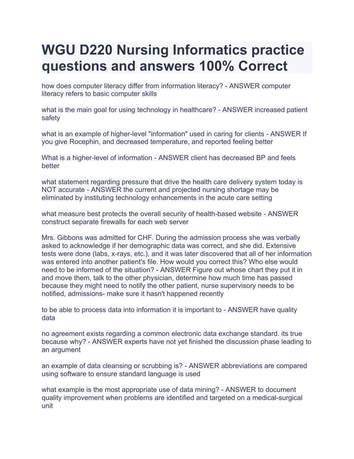 WGU D220 Nursing Informatics Test Bank with Verified Answers IMG-1