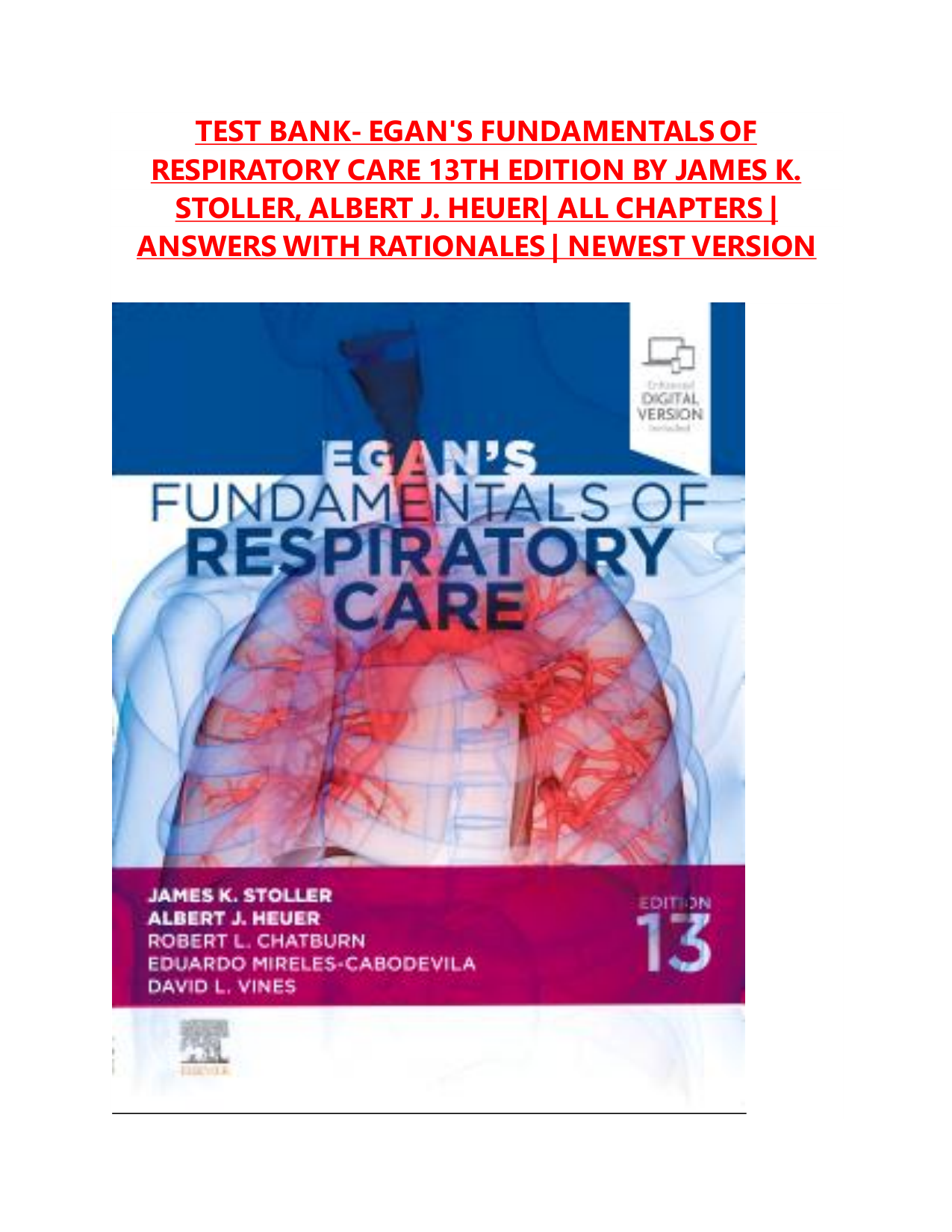 EGAN'S FUNDAMENTALS OF RESPIRATORY CARE, 13TH EDITION