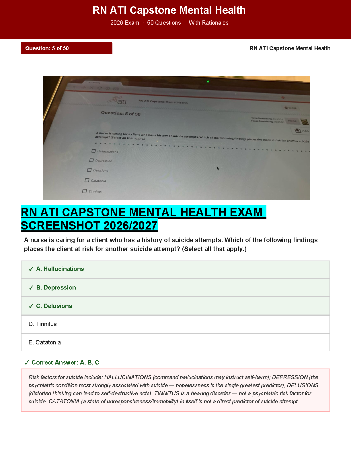 ATI Mental Health NCLEX RN 2026/2027 Questions & Rationales IMG-1