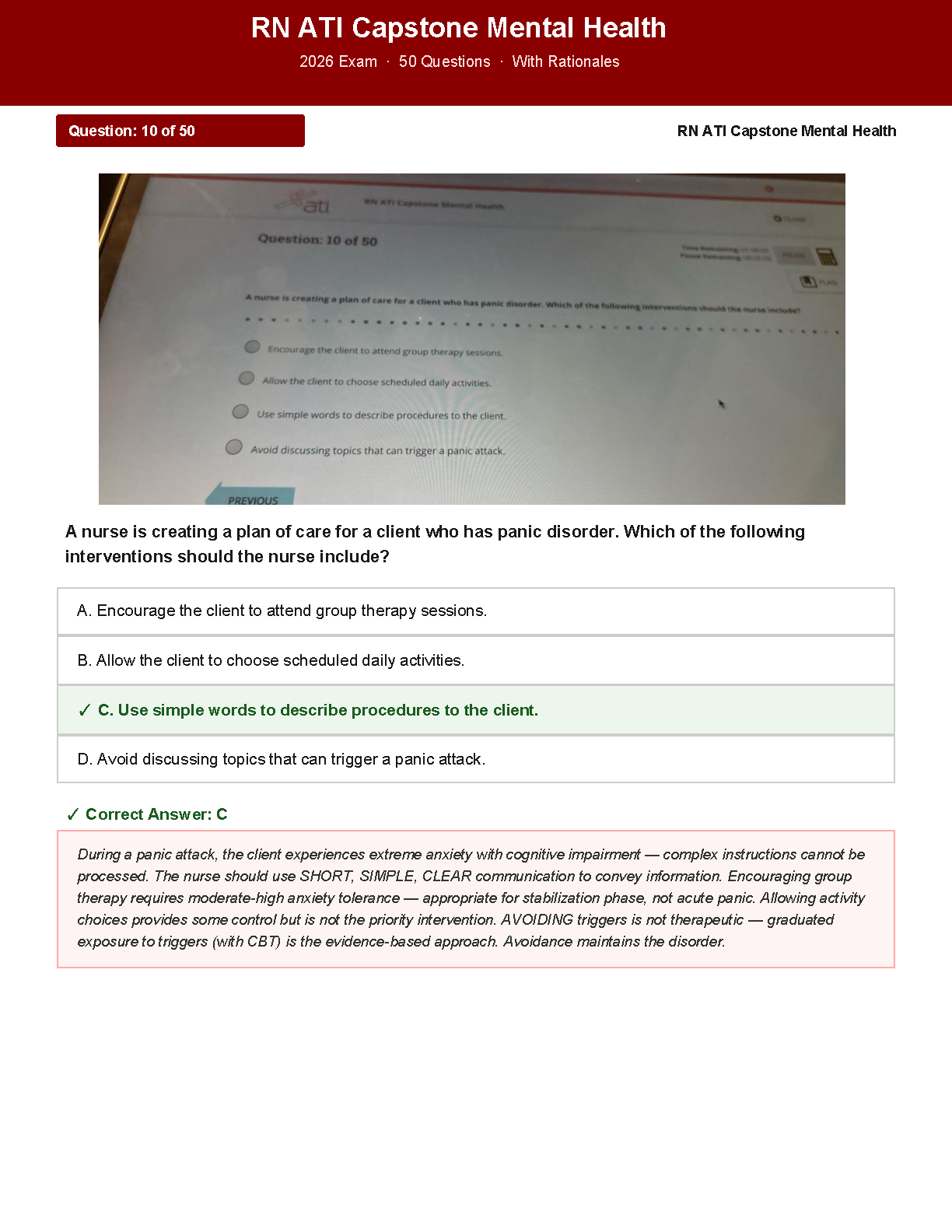 ATI Mental Health NCLEX RN 2026/2027 Questions & Rationales
