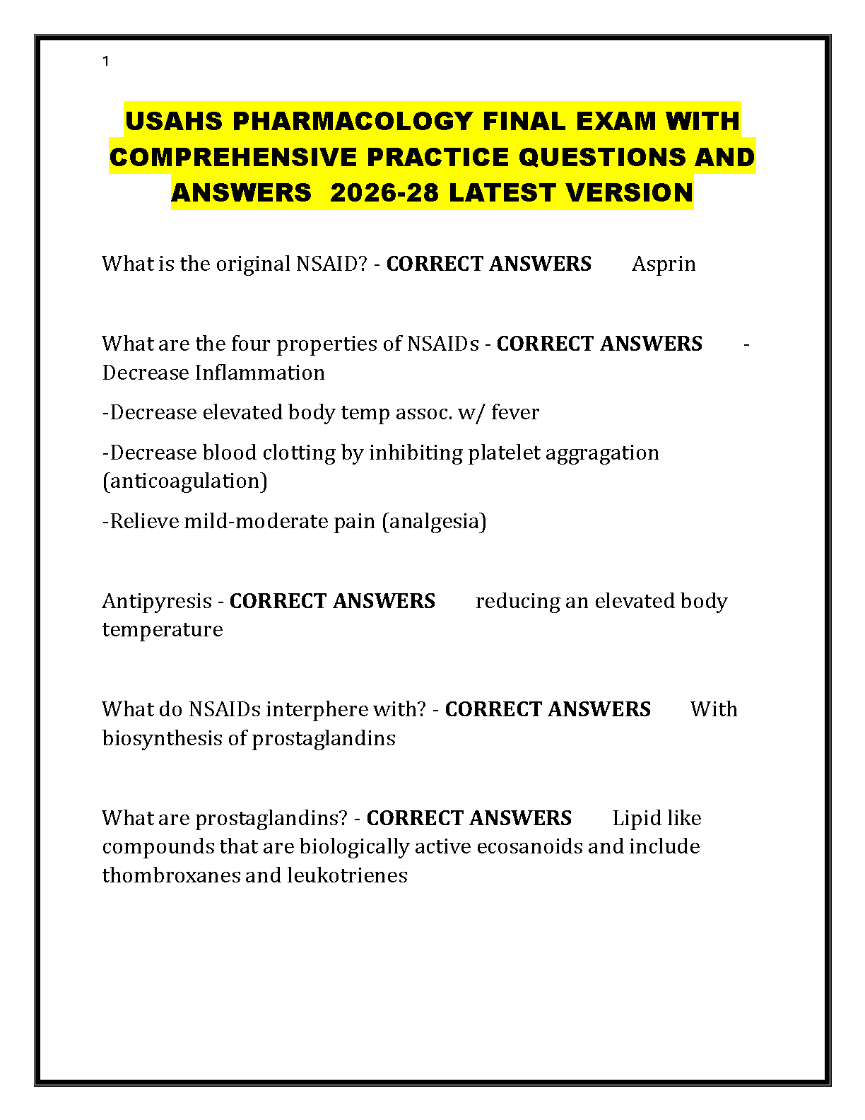 USAHS Pharmacology Final Exam Study Guide 2026 IMG-1