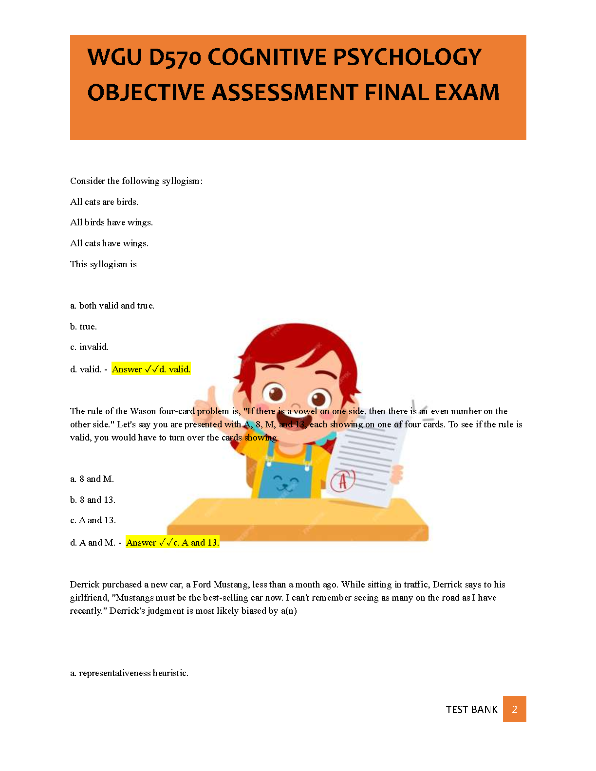WGU D570 Cognitive Psychology Final Exam Test Bank