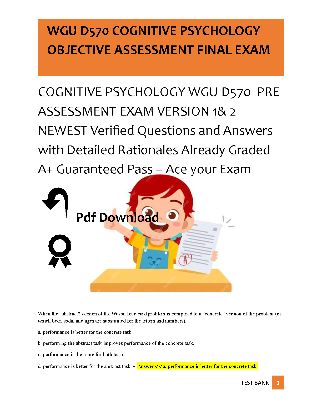 WGU D570 Cognitive Psychology Final Exam Test Bank
