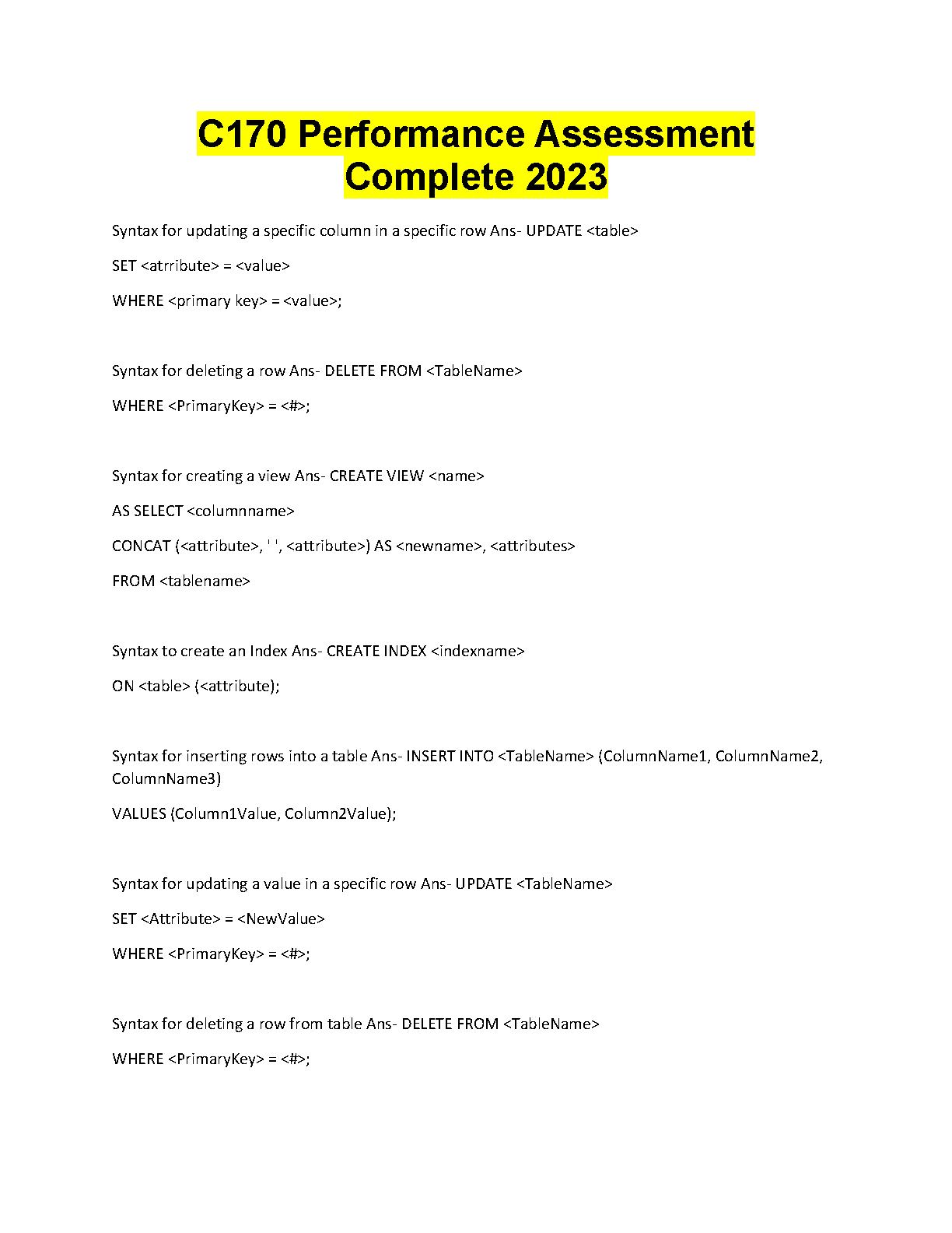 WGU C170 Data Management PA Study Guide 2025/2026