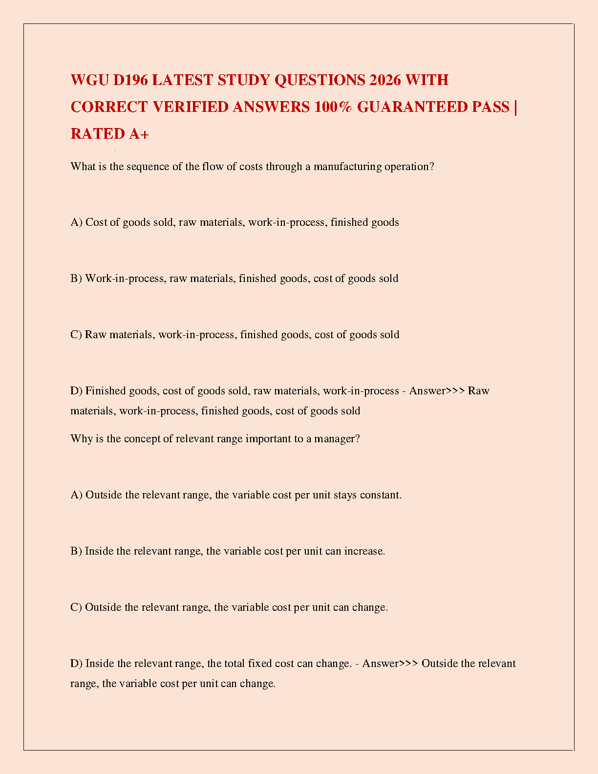 WGU D196 Managerial Accounting Test Bank 2025-2026 IMG-1