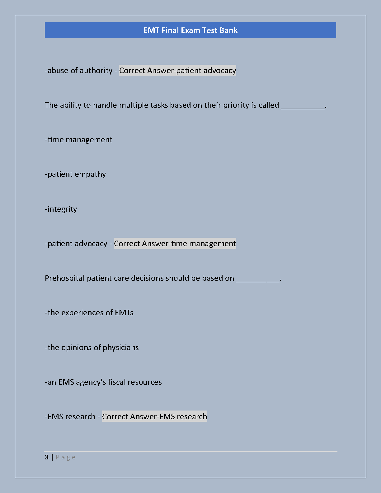 EMT Final Exam Test Bank 2026/27: AAOS 12th Ed. Verified Answers IMG-3