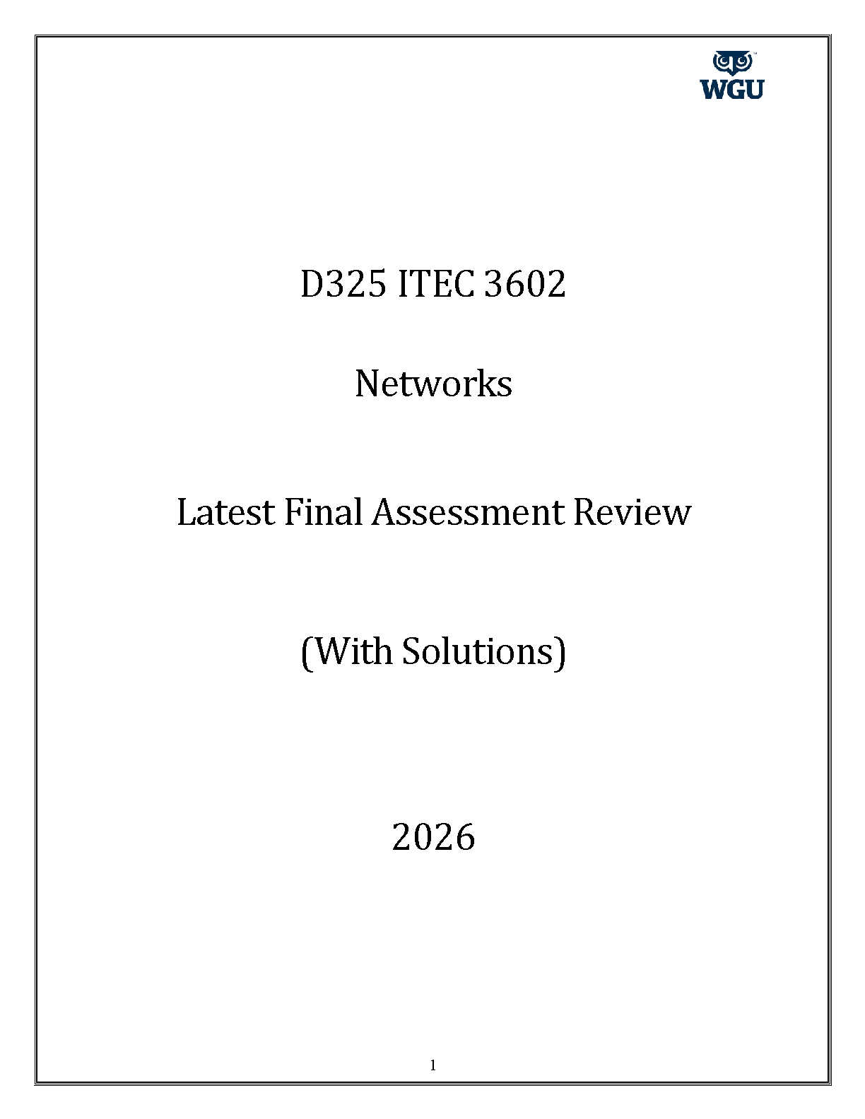 ITEC 3602 Networks Exam Prep: WGU D325 Question Bank & Answers