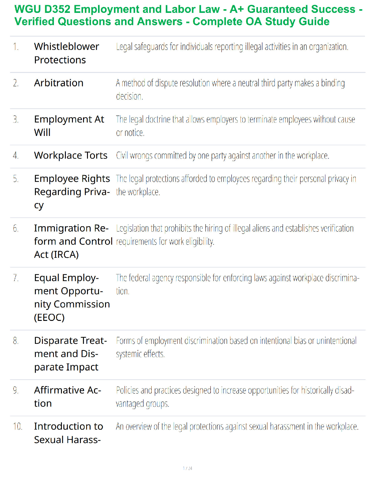 WGU D352 Employment Labor Law Study Guide OA Questions Answers IMG-1