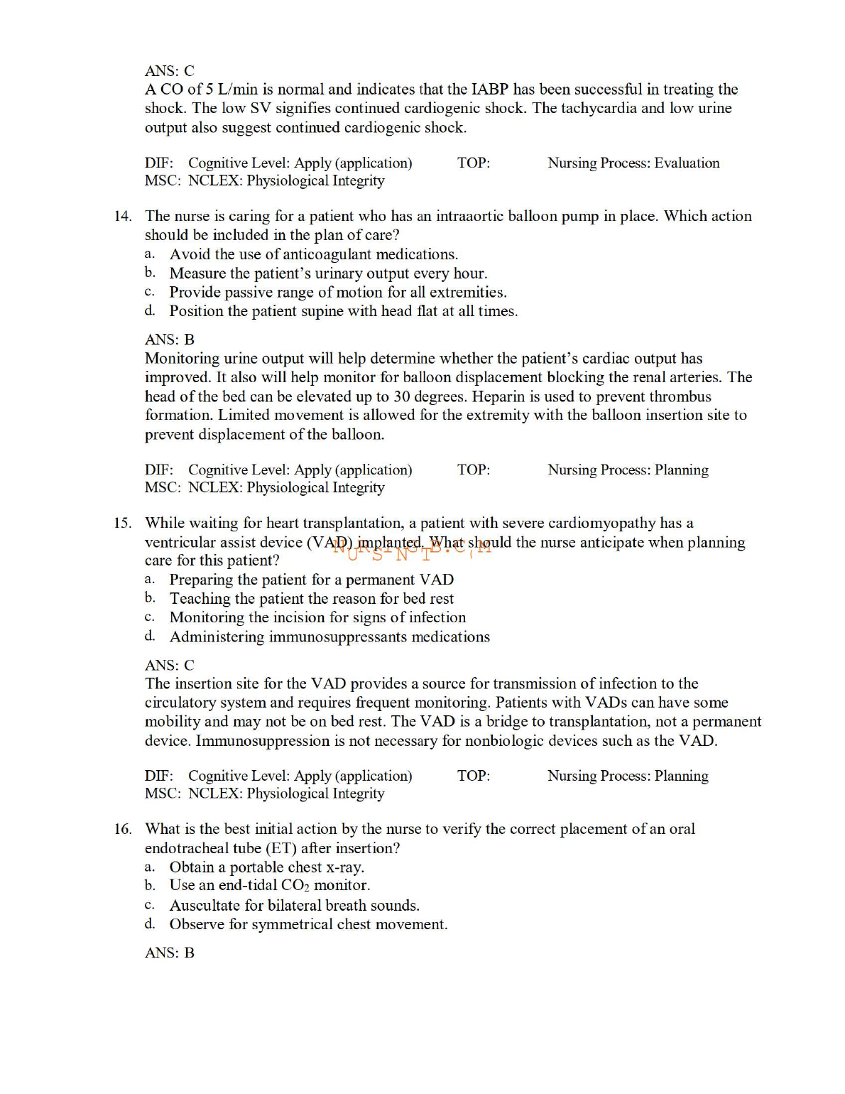 Critical Care Test Bank Nursing Ch 65 NCLEX Prep 2026/27