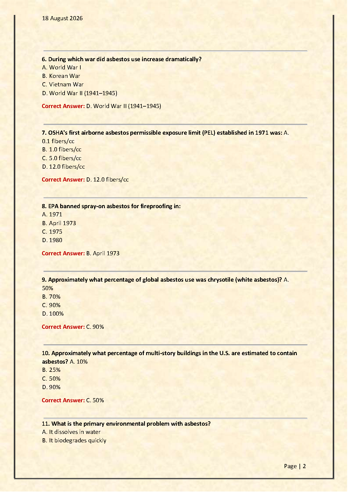 Asbestos Inspector Test Bank 2026/27 150 Qs OSHA EPA