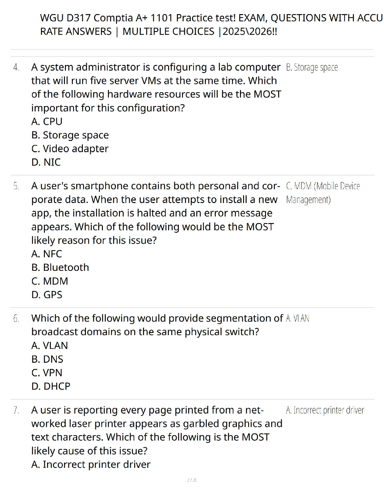 CompTIA A+ 1101 WGU D317 Test Bank 2025 Answers