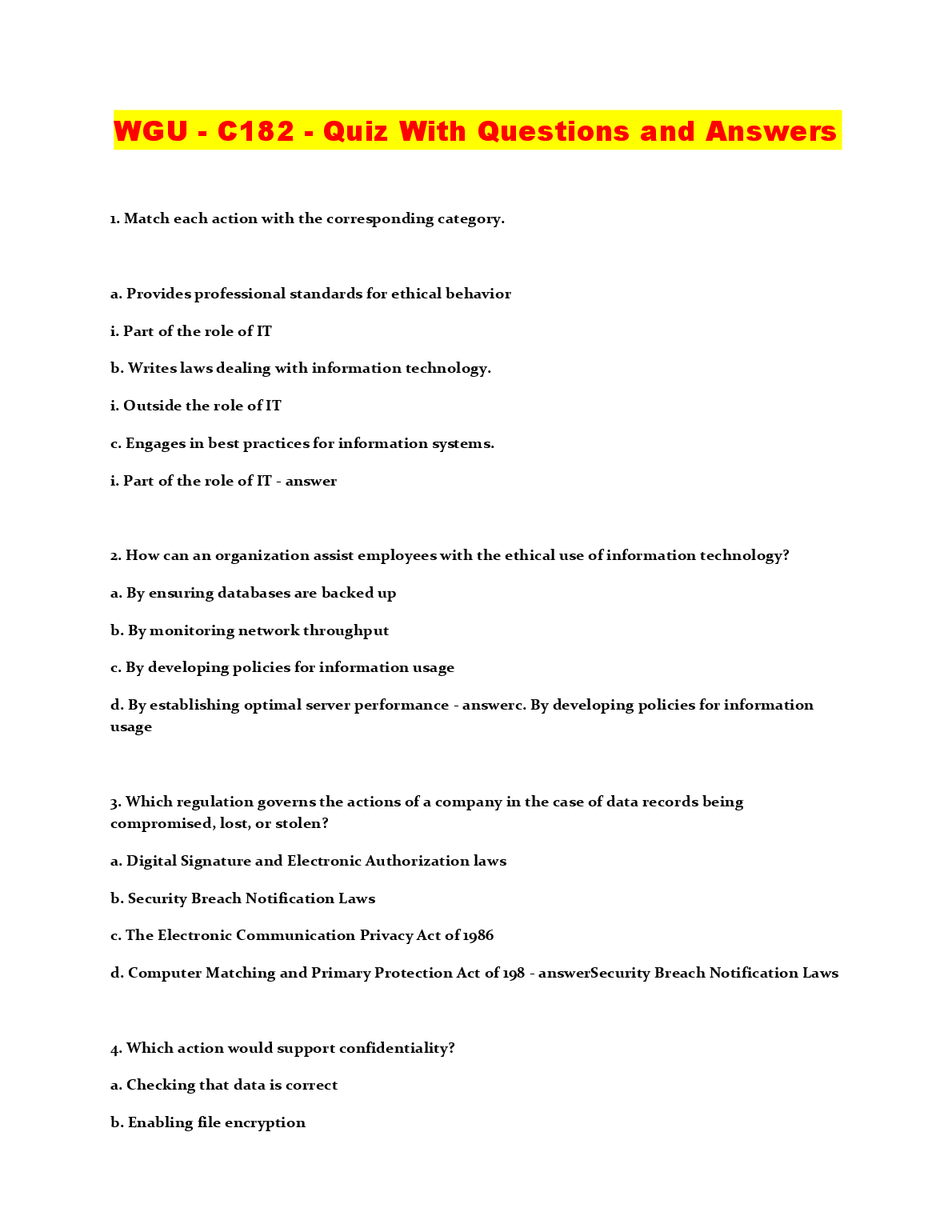 WGU C183 Info Systems Quiz Questions and Answers Test Bank