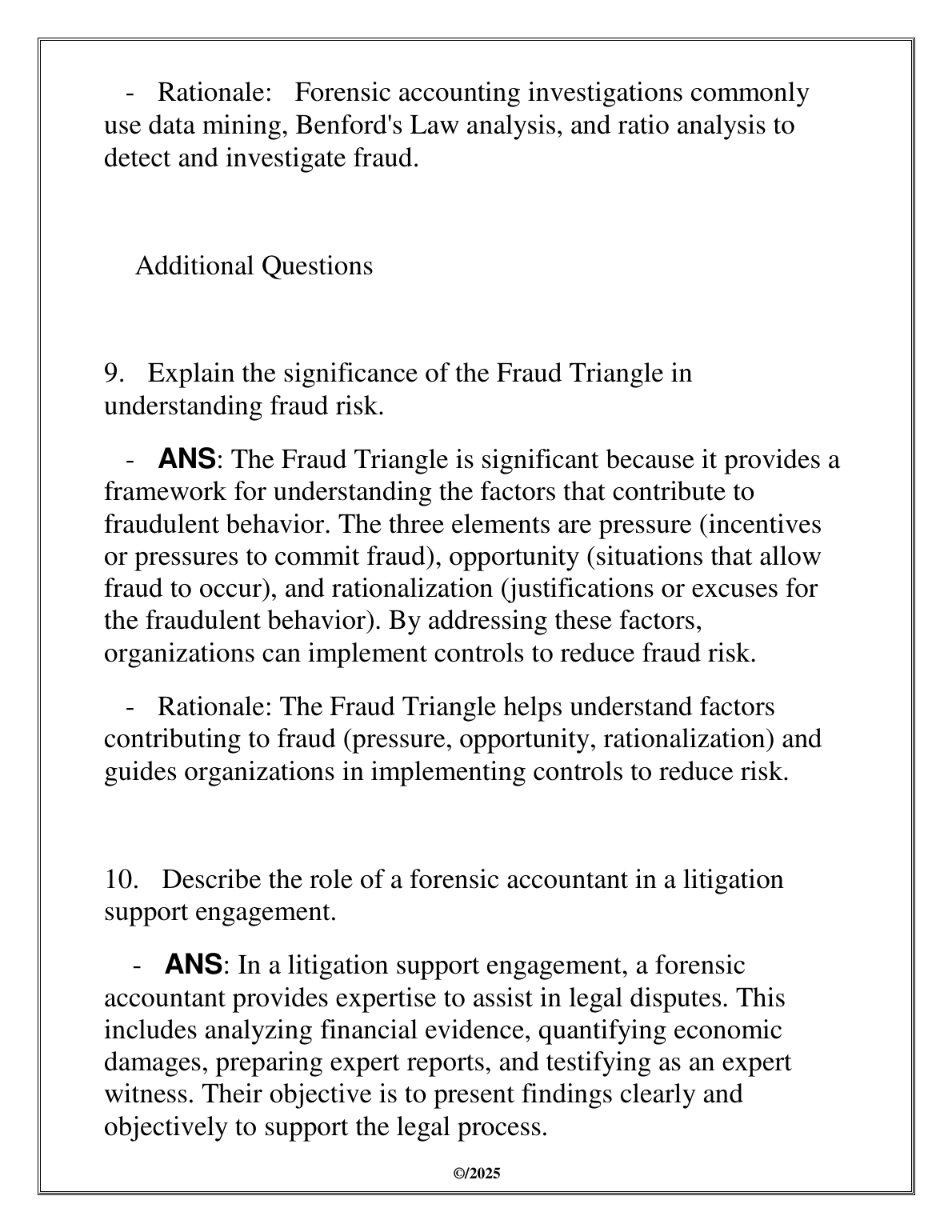 WGU C254 Fraud and Forensic Accounting Test Bank 2025