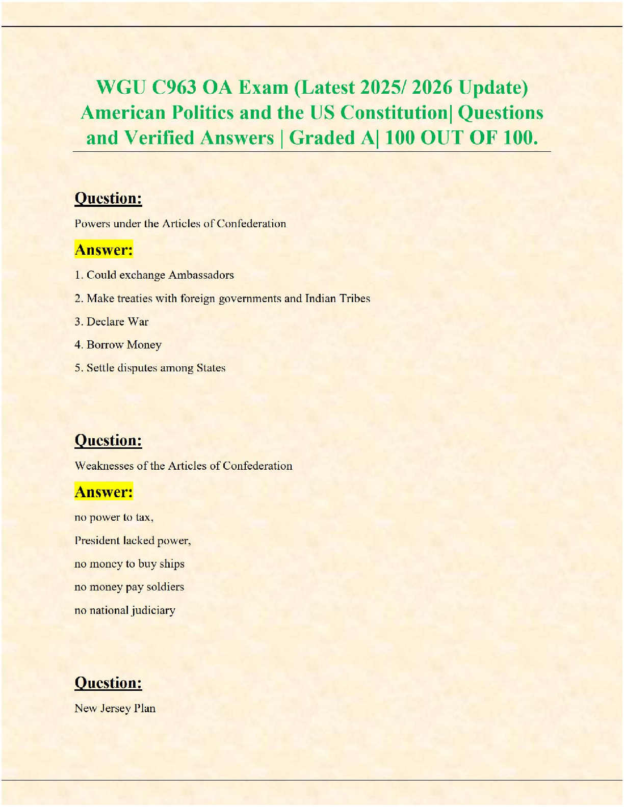 WGU C963 American Politics & Constitution Study Guide 2025 IMG-1