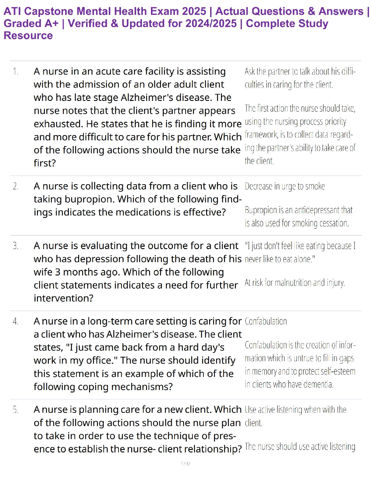 ATI Mental Health Exam 2026/27 Guide with Real Qs and A's