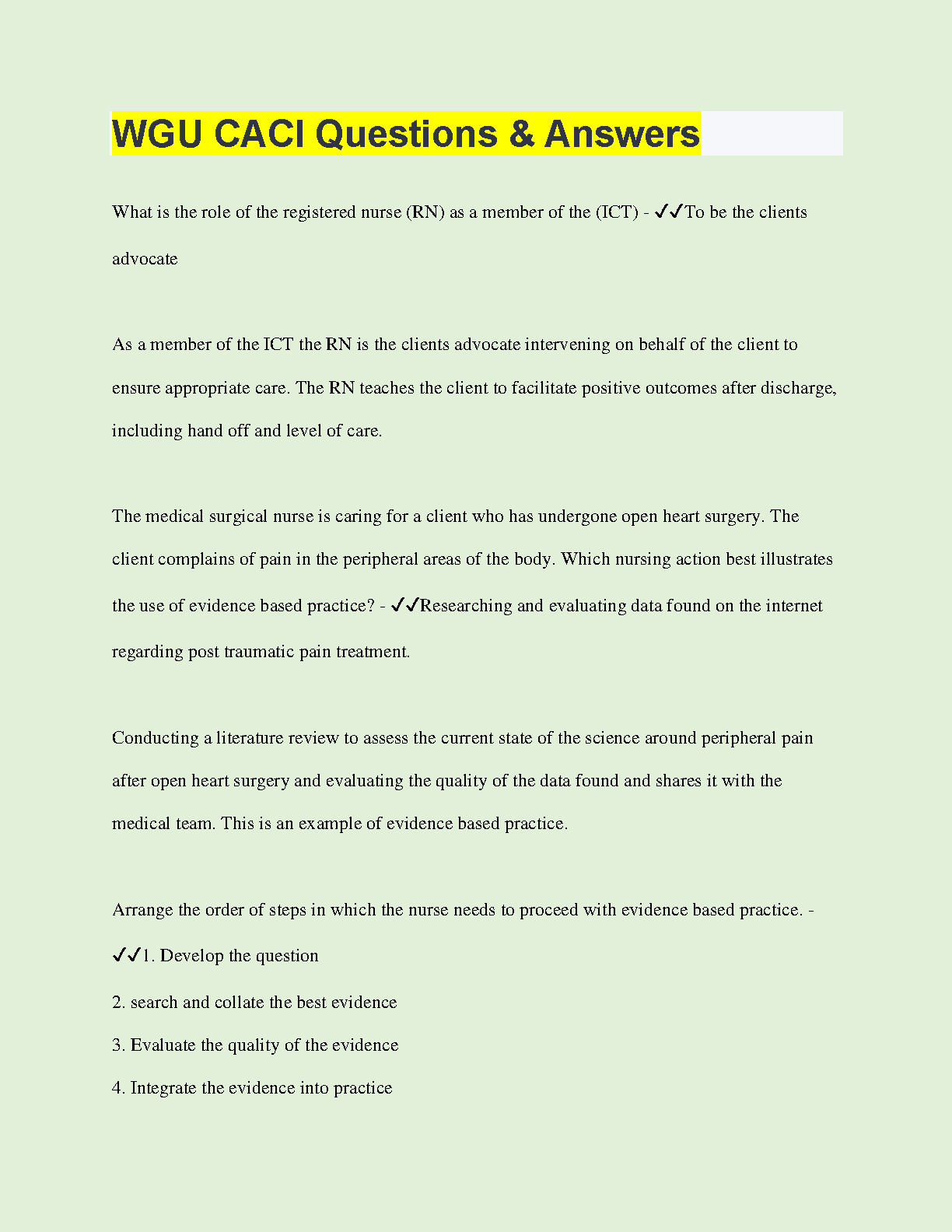 WGU CACI Nursing Exam Prep: EBP and Pain Management Q&A